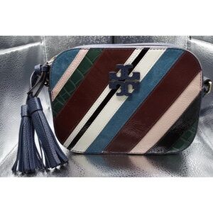 Tory Burch Thea Pieced Multi Color Leather Crossbody Handbag